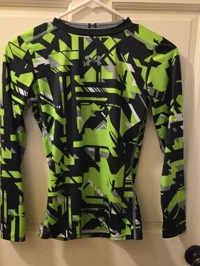 Under Armour Black & Neon Green Geometric Compression Shirt